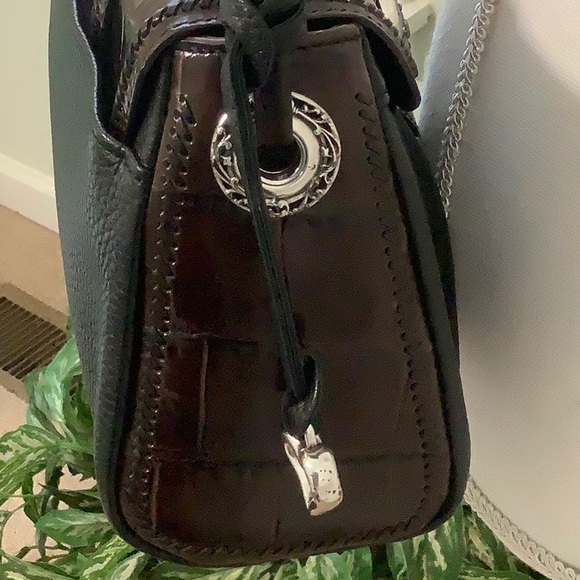BRIGHTON small black shoulder bag brown croc trim - Picture 5 of 12